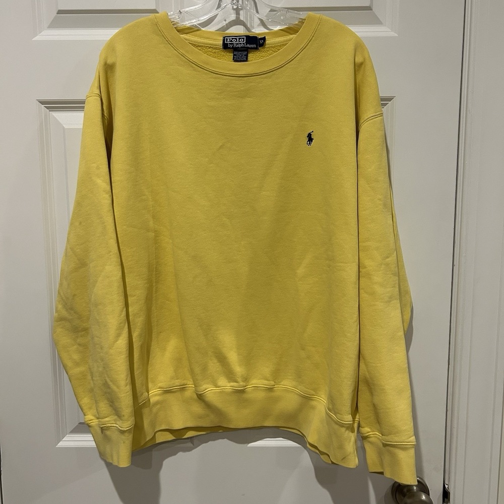 VTG Polo Ralph Lauren Sweatshirt Mens XL Yellow Crewneck 90s Made In USA Tag